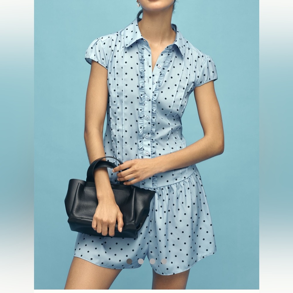 Anthropologie Maeve Cap Sleeve Button Front Polka Dot Romper NWT